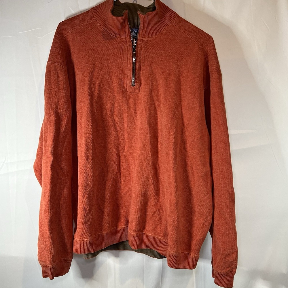 Alan Flusser Mens XL Burnt‎ Orange Long Sleeve 1/4 Zip Pullover Sweater Office